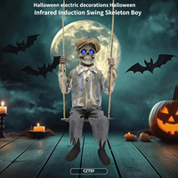 Clown d'horreur à détection de mouvement pour Halloween, squelette animé électrique, accessoires de fête d'horreur pour maison hantée avec yeux LED