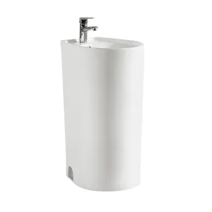 European style sanitary ware floor standing hand wash white ceramic cylindrical pedestal basin