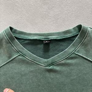 T-shirt décontracté pour <span class=keywords><strong>homme</strong></span> en coton vert à col en V, manches longues froncées, coupe courte, effet <span class=keywords><strong>vintage</strong></span> délavé - Product Image 3