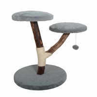 Arbre à chat en bois massif intégré avec niche douillette en bois de fruit, griffoir recouvert de jute, plateforme de saut, style épuré MR52