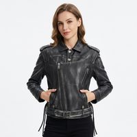 Veste en cuir véritable noire personnalisée, réversible, unie, délavée et vieillie, au design unique, pour femme