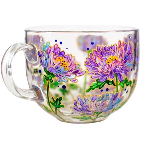 Taza <span class=keywords><strong>de</strong></span> Vidrio con Nombre Personalizado y Diseño <span class=keywords><strong>de</strong></span> Flores Pintadas a Mano, Apta para Lavavajillas y Microondas, Regalo <span class=keywords><strong>de</strong></span> Cumpleaños - Product Image 2