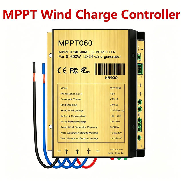 600W MPPT Wind Charge Discharge Booster Controller Auto 12V 24V AC DC Regulator IP68 for Wind Turbine Generator
