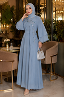 Robe longue en polyester à col irrégulier, ornée de strass cousus à la main, à manches évasées superposées, pour l'Aïd, les vacances et les occasions quotidiennes, Abaya