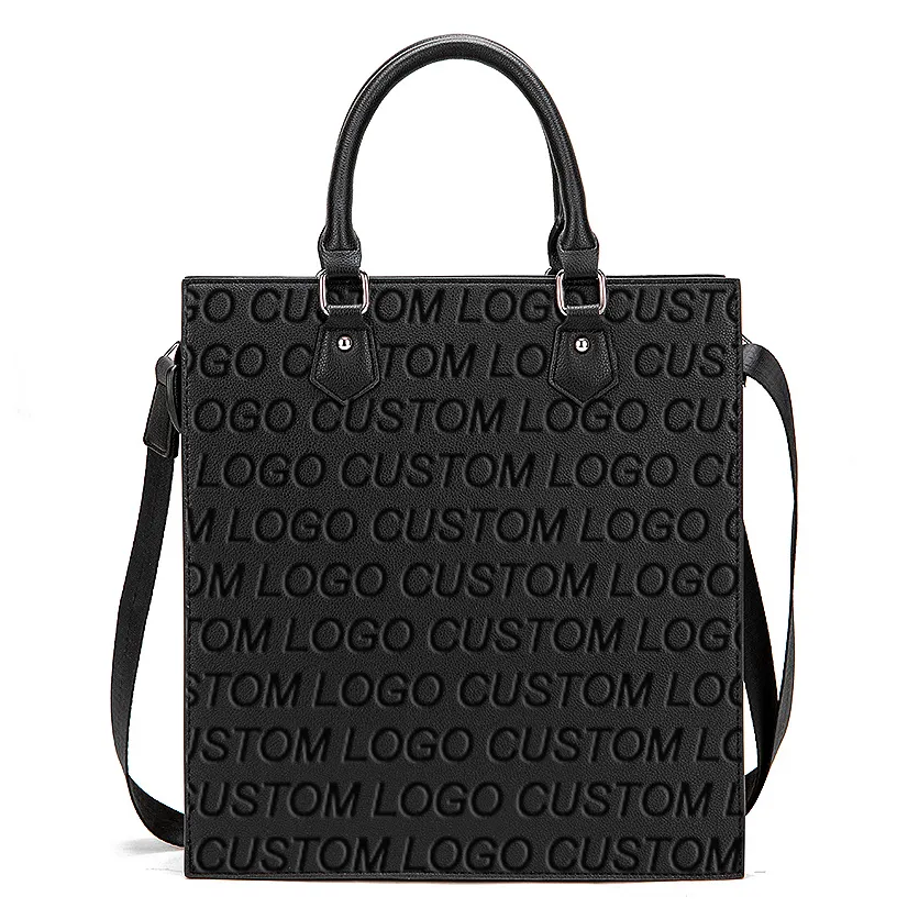 Custom All Over Logo Vegan Leather Square Crossbody Bag Women Handbags Ladies Work Tote Bags Purses