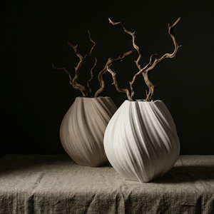 Nouvel ensemble de 2 vases en céramique de qualité supérieure, formes nordiques 3D, pour fleurs séchées, décoration minimaliste rustique pour <span class=keywords><strong>la</strong></span> maison et <span class=keywords><strong>la</strong></span> maison d'hôtesse - Product Image 5