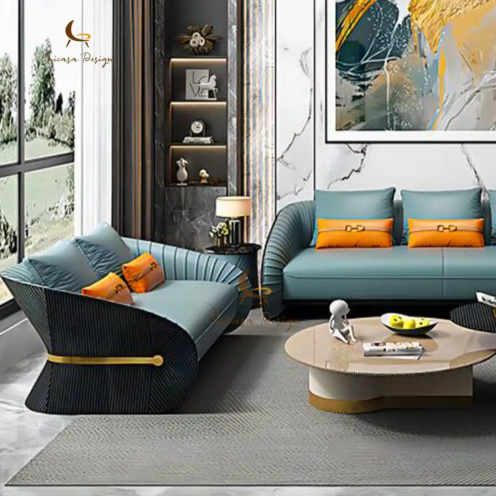 Современная кожаная вилла диван набор тканевый кожаный диван