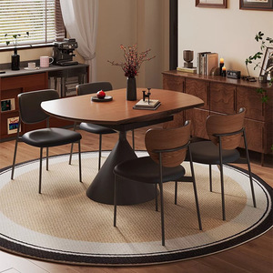 <span class=keywords><strong>Tavolo</strong></span> da Pranzo Rotante Estensibile in Legno Massello <span class=keywords><strong>Colore</strong></span> <span class=keywords><strong>Noce</strong></span>, Quadrato e Rotondo Dual-Use con Piano Girevole - Product Image 4