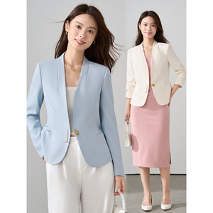 Women's Blazer Long Sleeve Solid Color Cotton Slim Fit Casual Fashion Spring Autumn Jacket For Petite Women - Product Image 1