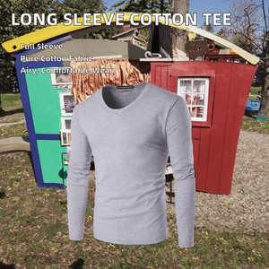 เสื้อยืดแขนยาวผู้ชายคอโอ ผ้าคอตตอนเนื้อแน่น 240 แกรม ทรงพอดีตัว สั่งทำโลโก้ได้  ไซส์ S-5XL ขายส่ง - Product Image 2