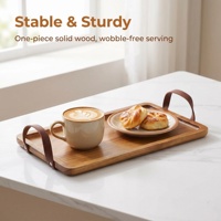 Plateau de service en bois massif avec poignée en cuir, durable, écologique, compatible lave-vaisselle, non toxique, style classique