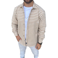 Sobrecamisa Casual para Hombre, Estilo Shacket, Satén, Doble Botonadura, Manga Larga, Estilo Urbano, Prenda Exterior de Moda, con Bolsillos, Ligera, a Cuadros
