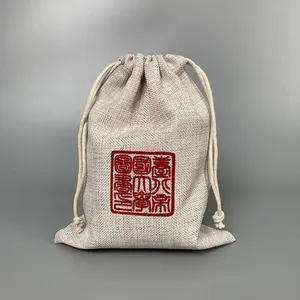 Bolsa de yute estampada de algodón, bolso de compras pequeño promocional con bordado, de yute y arpillera con cordón, 50Kg
