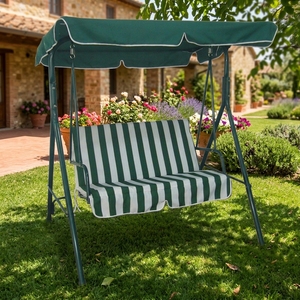 Fauteuil balançoire de jardin extérieur 2 <span class=keywords><strong>places</strong></span> personnalisable avec coussin rayé, auvent festonné et <span class=keywords><strong>hamac</strong></span> de véranda en métal - Product Image 4