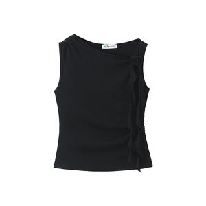 เสื้อสายเดี่ยวผู้หญิงไซส์ใหญ่รันฉี รุ่น N9538 สีดำ ผ้าฝ้าย แต่งริบบิ้นจับจีบ - Product Image 1