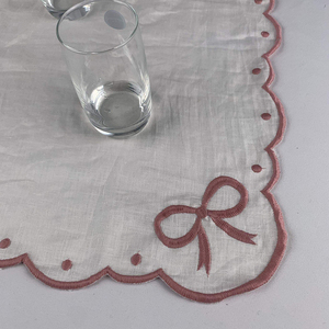 Wholesale <b>Festival</b>-Themed Embroidered Cloth Napkins Waterproof Scalloped Edge Linen Cotton Placemat Cocktail Coaster for - Product Image 4