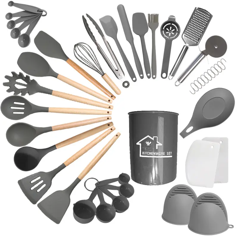Grosir gadget dapur Set sendok kayu, peralatan dapur Set alat peralatan memasak dengan tahan panas
