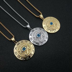Pendentif œil d'Horus de l'Egypte ancienne, collier en acier inoxydable, bijoux cadeaux sur le thème du cercle - Product Image 1
