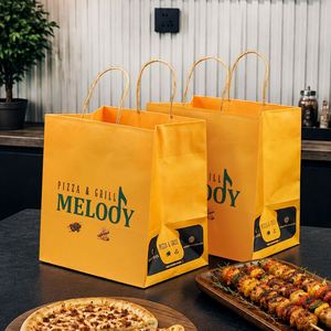 Custom Eco-Friendly Recyclable Kraft Paper <b>Bags</b> with Handle for Pizza Packaging Restaurant Takeaway Grill Food Business - Product Image 6