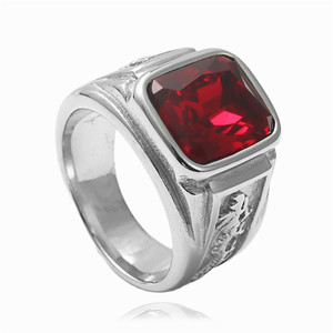 Bague pour homme en pierre rouge ronde, sertie de pierres, design géométrique, origine Dongguan, bijoux cadeau - Product Image 5