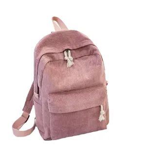 Fashion Pure Color Corduroy School Bag Striped Rucksack Travel Soulder Bag Mochila Mommy Bag Women Teenage Girls Backpack