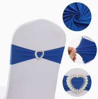 Zrlljp 100 pièces Nœuds de chaise extensibles en Spandex bleu roi, bandes élastiques de couverture, attaches à boucle coulissante, lavage à la main, pour mariage et fête