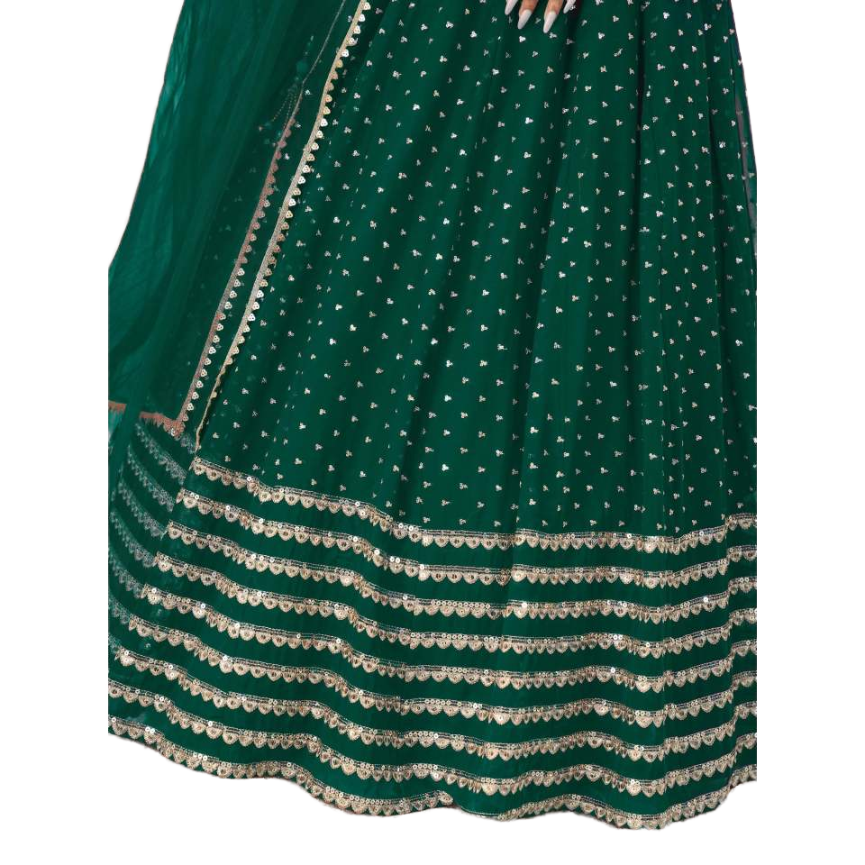 Charming Green Sequins Georgette Lehenga Choli with Dupatta for Mother of the Bride