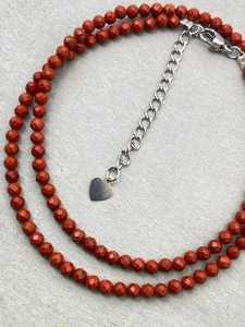 Red Jasper Dainty Gemstone <b>Necklace</b> with Micro Faceted Beads Trendy Minimalist Unisex Jewelry - Product Image 5