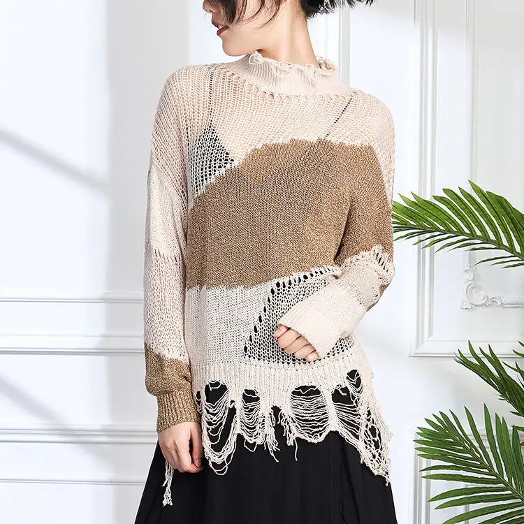 Verano Mujer Cool Hollow Out Pullover Top Mujeres Crochet Knit Suéter de manga larga