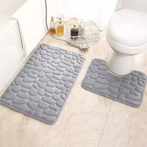 Cangming Bath Mat Set Coral Fleece <b>Pebble</b> Design Non-Slip Bathroom Mat 2-Piece Modern Style - Product Image 1