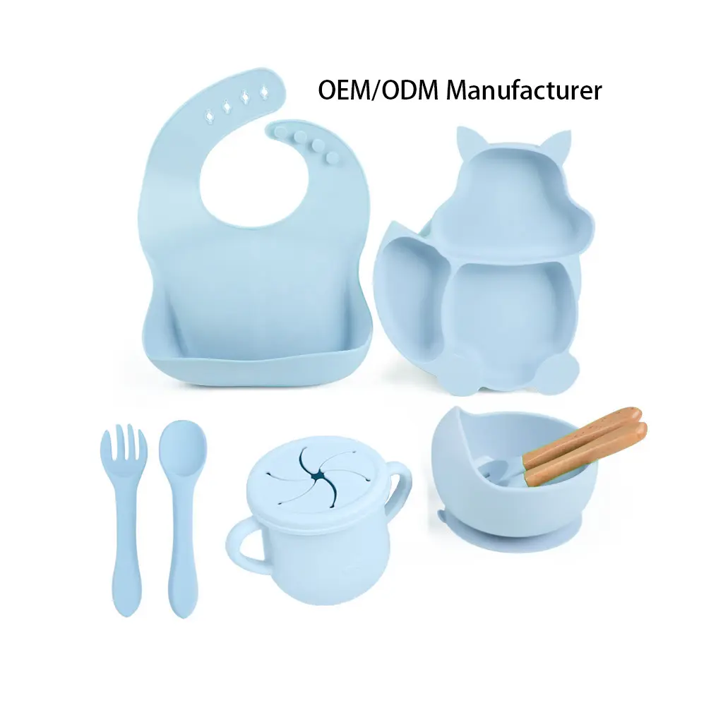 silicone baby feeding set bowl bib bpa free spoon gift training cup manufacturer factory