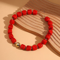 Nouveau Collier de Créateur Tendance avec Perles Carrées Colorées et Perles Rondes Géométriques Dorées CCB, Ras-du-cou pour Femmes et Filles