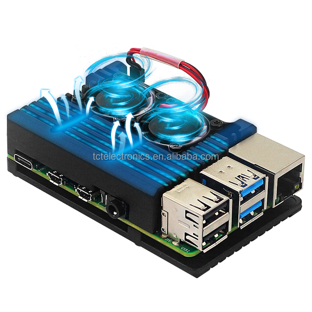 Raspberry Pi 4 Model B Case with Dual Cooling Mini Fans Cooling Protective Shell Aluminum Alloy Shell Cooling Case