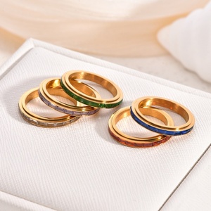Anillo Giratorio de Acero Inoxidable con Zirconia de Colores en Una Sola Hilera, Chapado en Oro de 18K, Nuevo, Moderno y Sencillo - Product Image 6