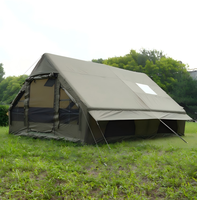 Tente de camping gonflable 8-10 personnes, 12 pieds carrés, quatre saisons, double couche, tissu Oxford avec cheminée et pompe à air