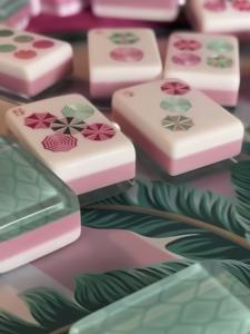 Juego de Mahjong Americano de Acrílico de Doble Capa Verde y Rosa, Diseño de Flores Tropicales y Monos, Fotos Reales, En Stock, Envío Rápido - Product Image 3