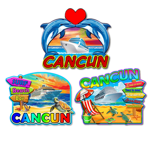 Ímã de madeira para geladeira com logotipo personalizado México, lembrança de praia de Cancun, México - Product Image 1