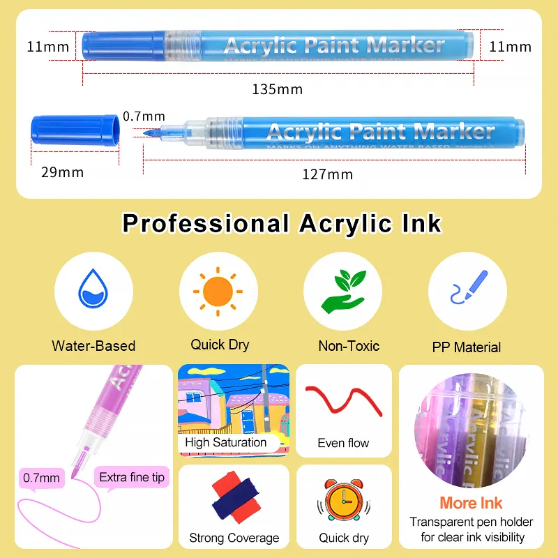 Caneta marcador de tinta acrílica para desenho, conjunto de marcadores de pincel de cor de tinta permanente, canetas marcadoras de arte em acrílico mais vendidas