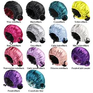 Baoli Wholesale Custom Logo Satin Silk Braid Bonnets For Women Designer Double-layer Adjustable Waterproof Hair Wrap Shower Cap