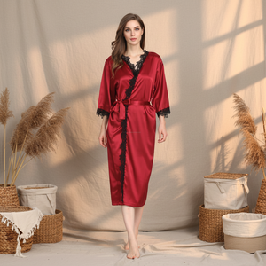 Robe longue de mariée sexy en gros, peignoir de luxe en soie satinée <span class=keywords><strong>et</strong></span> dentelle, robe personnalisée en satin pour mariée, <span class=keywords><strong>spa</strong></span> nuptial - Product Image 1
