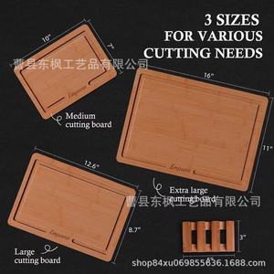Empure Wooden Cutting Board <b>Set</b> 3 Pieces Carbonized Bamboo Rectangle Multifunction For Fruits Vegetables Cooked Food With Base - Product Image 4