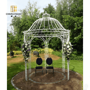 Véranda extérieure en fer forgé avec structure en acier, motifs floraux forgés, <span class=keywords><strong>abri</strong></span> de jardin de style européen pour villa. - Product Image 5