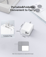 Bloque de cargador 20W Puerto dual Cargador rápido USB Tipo C PD QC 3,0 Cargador de pared plegable Enchufe mini Adaptador para iPhone 15 14 Pro Max