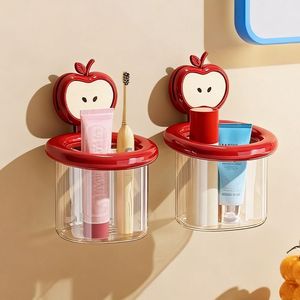 Apple Red Face Toothbrush Holder Transparent Double Suction Cup Wall Mount Bathroom Storage For Personal Care Items - Product Image 1