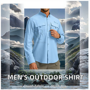 Camisa de viaje para hombre de secado rápido con botones, manga larga, protección solar UPF 50+, para pesca, caza, senderismo, trabajo y viajes. - Product Image 2