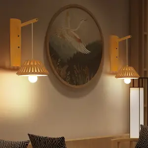 Luminária LED de bambu clássica para parede, luminária de vime para teto, artesanato artesanal de vime, luz rústica para decoração de casa