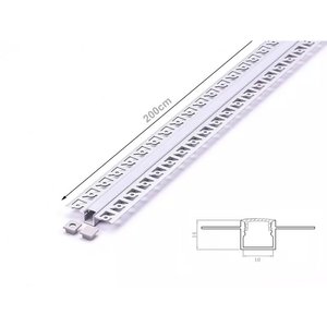 Ensemble complet de profilés en aluminium encastrés pour mur, 2 mètres, SKU-3360, ailettes rétractables, 52,1x14 mm, finition satinée, capuchons de crochet, surface anodisée - Product Image 1