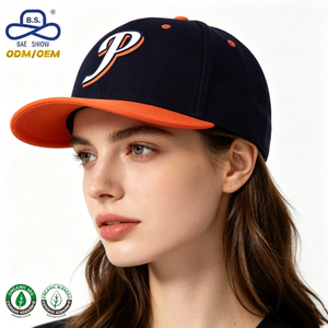 Gorra de Béisbol Personalizada con Logotipo '<span class=keywords><strong>P</strong></span>' Bordado, Bicolor Azul Marino y Naranja, Visera Plana y Cierre a Presión - Product Image 3