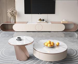 Meuble TV rétractable, style français moderne minimaliste, meuble de sol de luxe, combinaison table basse - Product Image 1