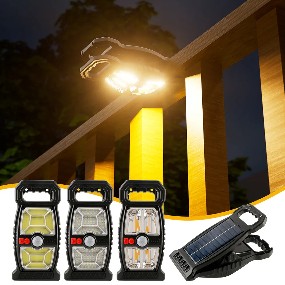 Warm Cold White Clip Solar Garden Lamp Portable Clamp Light Waterproof Security Motion Sensor Wall Light for Outdoor Courtyard